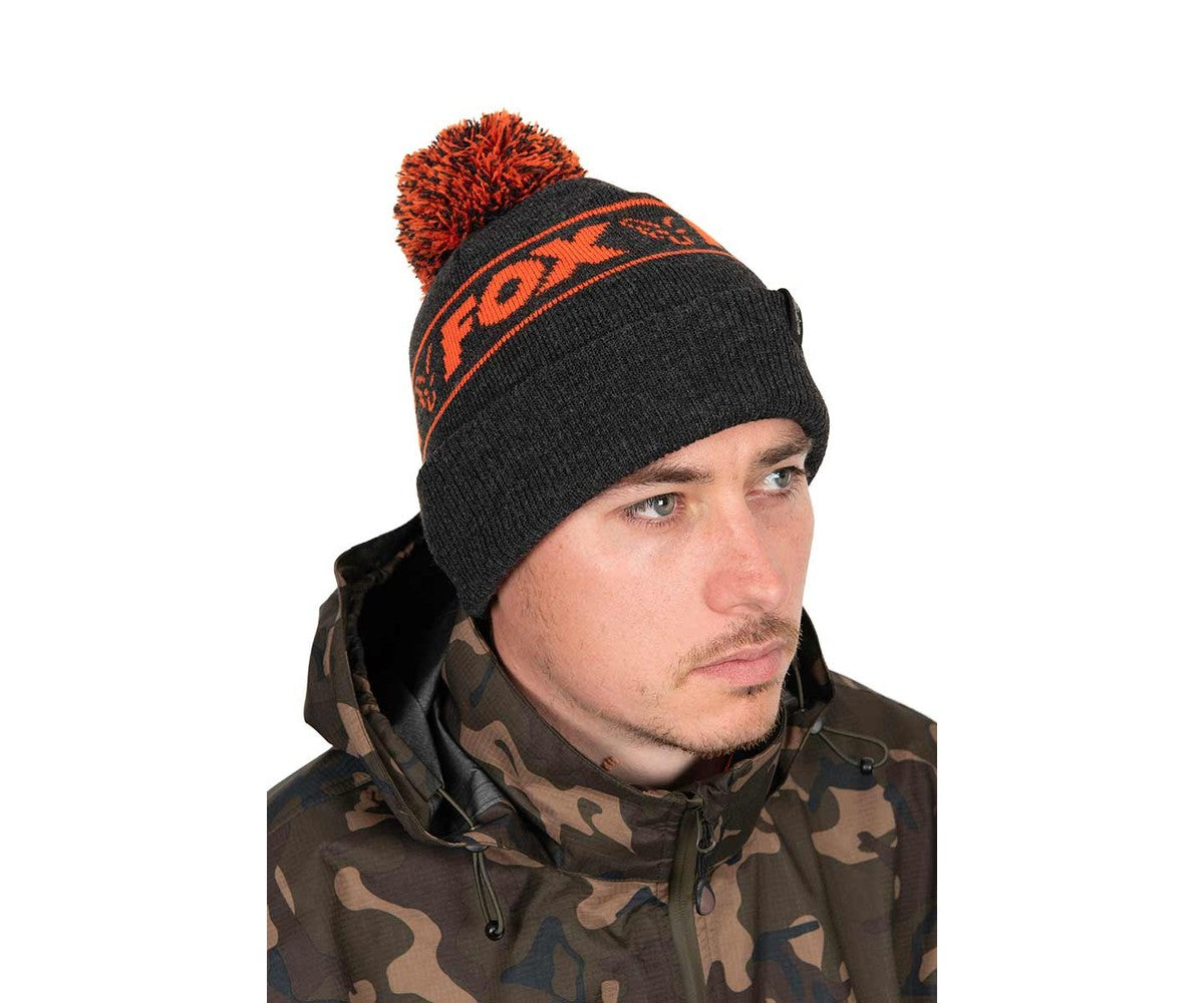 Шапка Fox Collection Bobble - Black & Orange