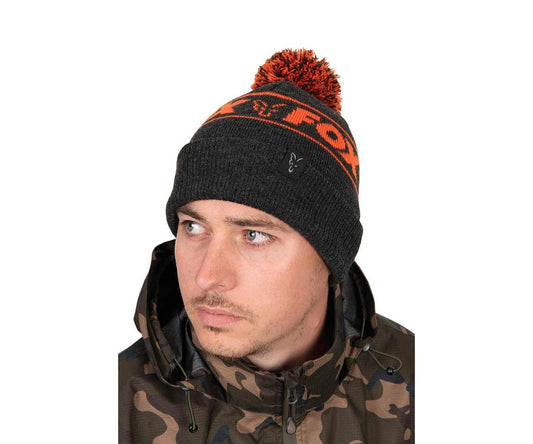 Шапка Fox Collection Bobble - Black & Orange