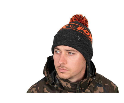 Шапка Fox Collection Bobble - Black & Orange